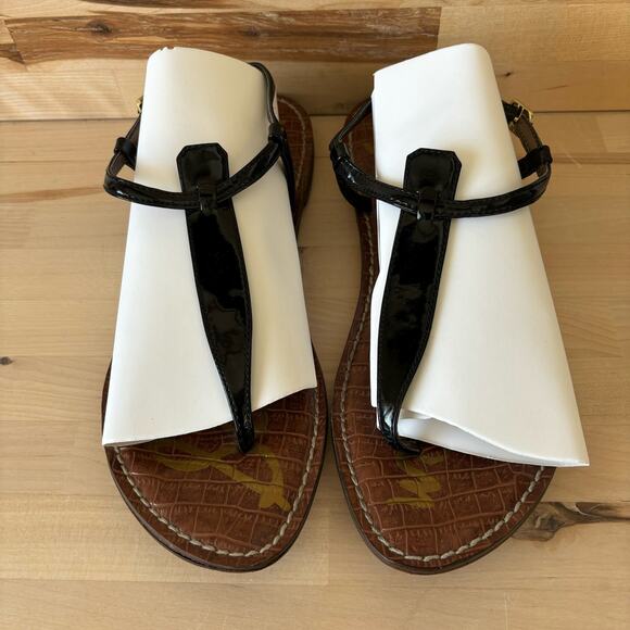 Sam Edelman Faux Patent Leather Black Thong Buckle Sandals W9 - Picture 6 of 6